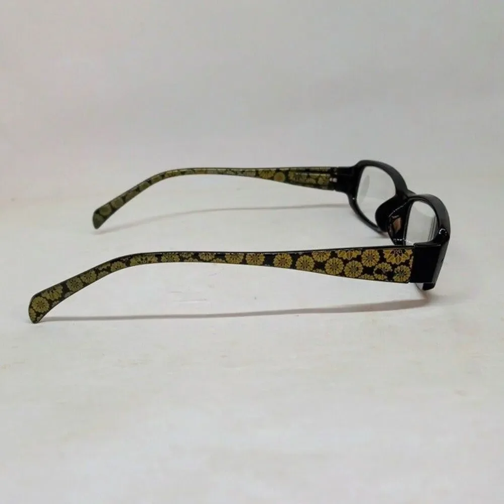 Foster Grant Kiley Reading Glasses- +2.00-Black Gold-Rectangle Lenses-NEW